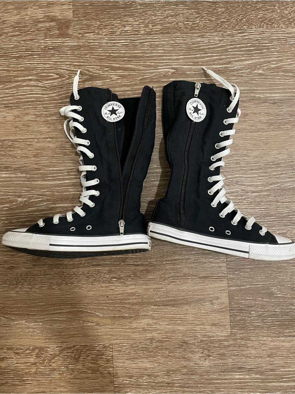 Converse Black and White Knee-High Lace-Up Sneakers with Side Zip